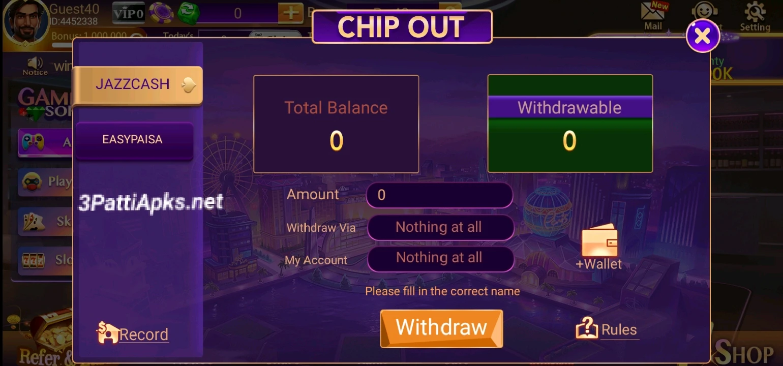 How to withdraw money from 3 Card Fly to EasyPaisa JazzCash