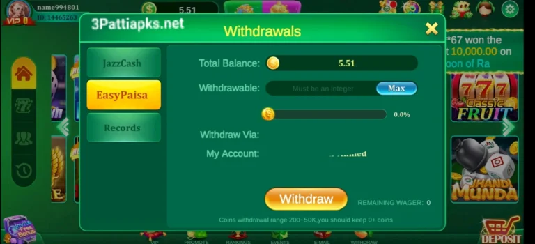 Teen Patti Gold Withdrawal Pakistan